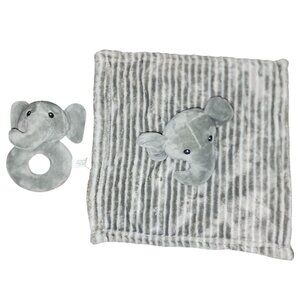 Lila and Jack Lovey White Gray Striped Elephant Security Blanket & Rattle Soft